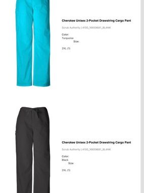 Cherokee Unisex Drawstring Cargo Pants - Turquoise & Black